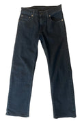 Levi's navy straight jeans with classic 505 logo and denim material.