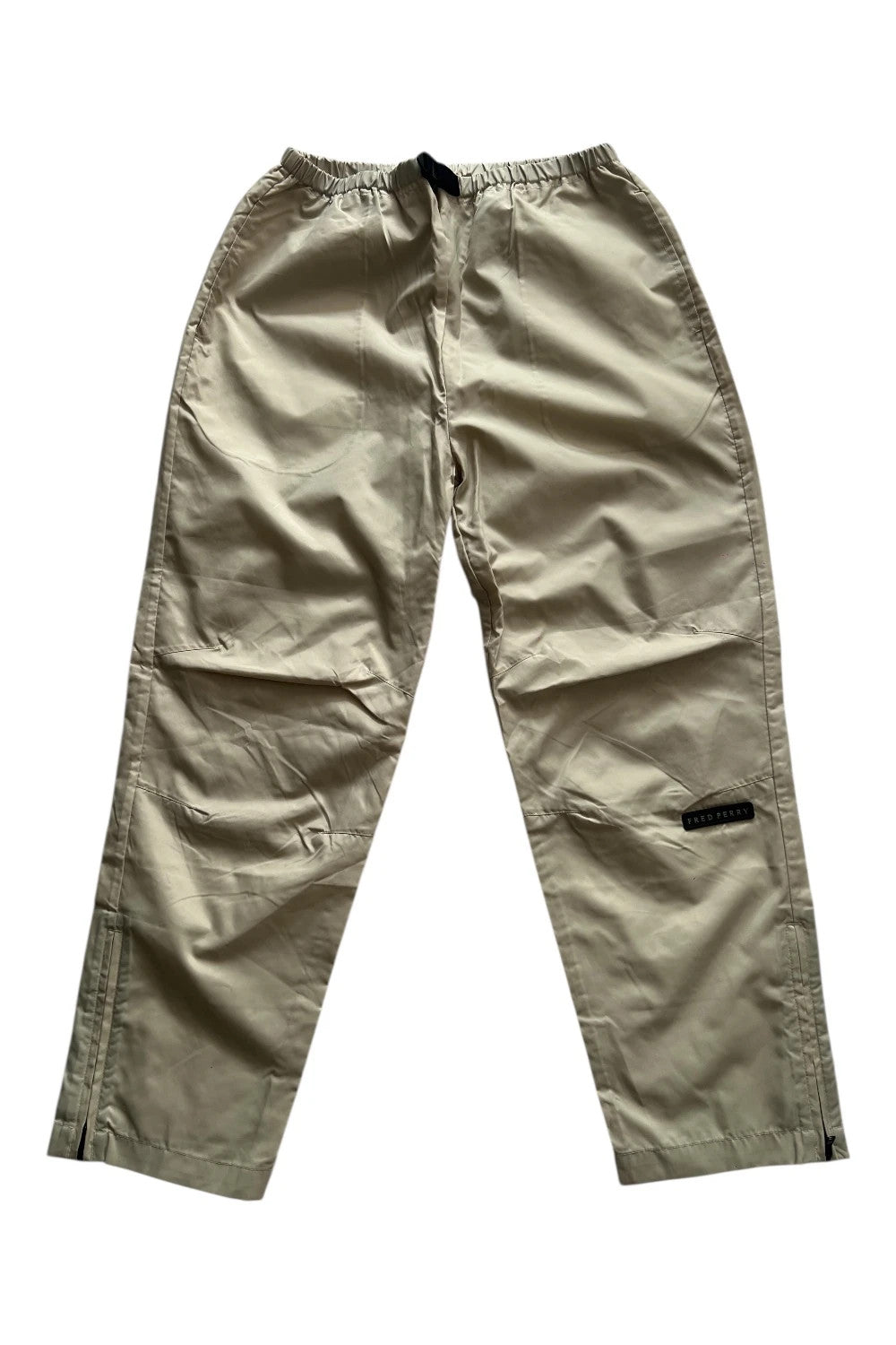 Fred Perry beige wide-leg trousers 100% nylon with logo detail.