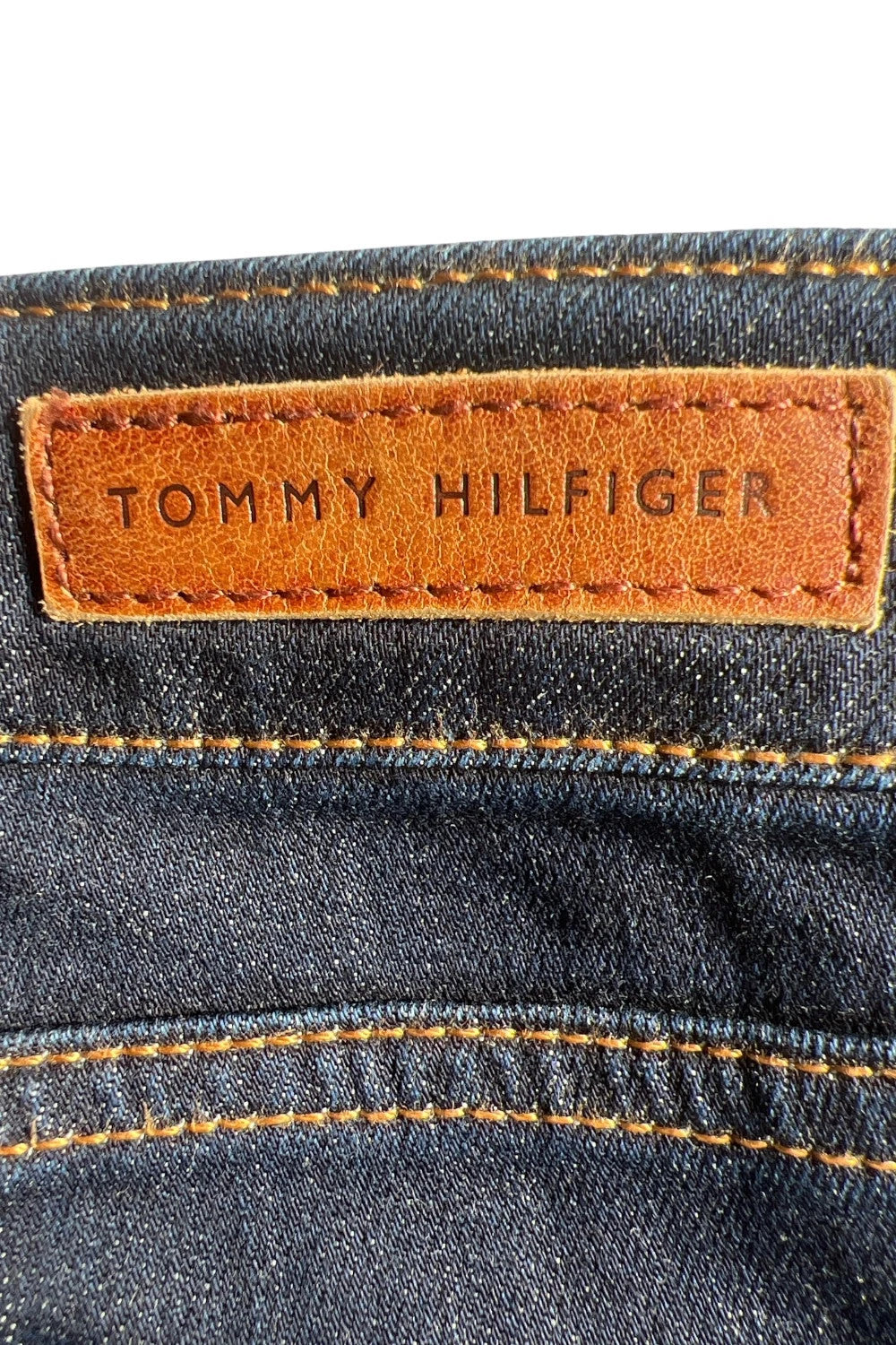 Tommy Hilfiger navy straight jeans classic fit with logo patch and quality denim.
