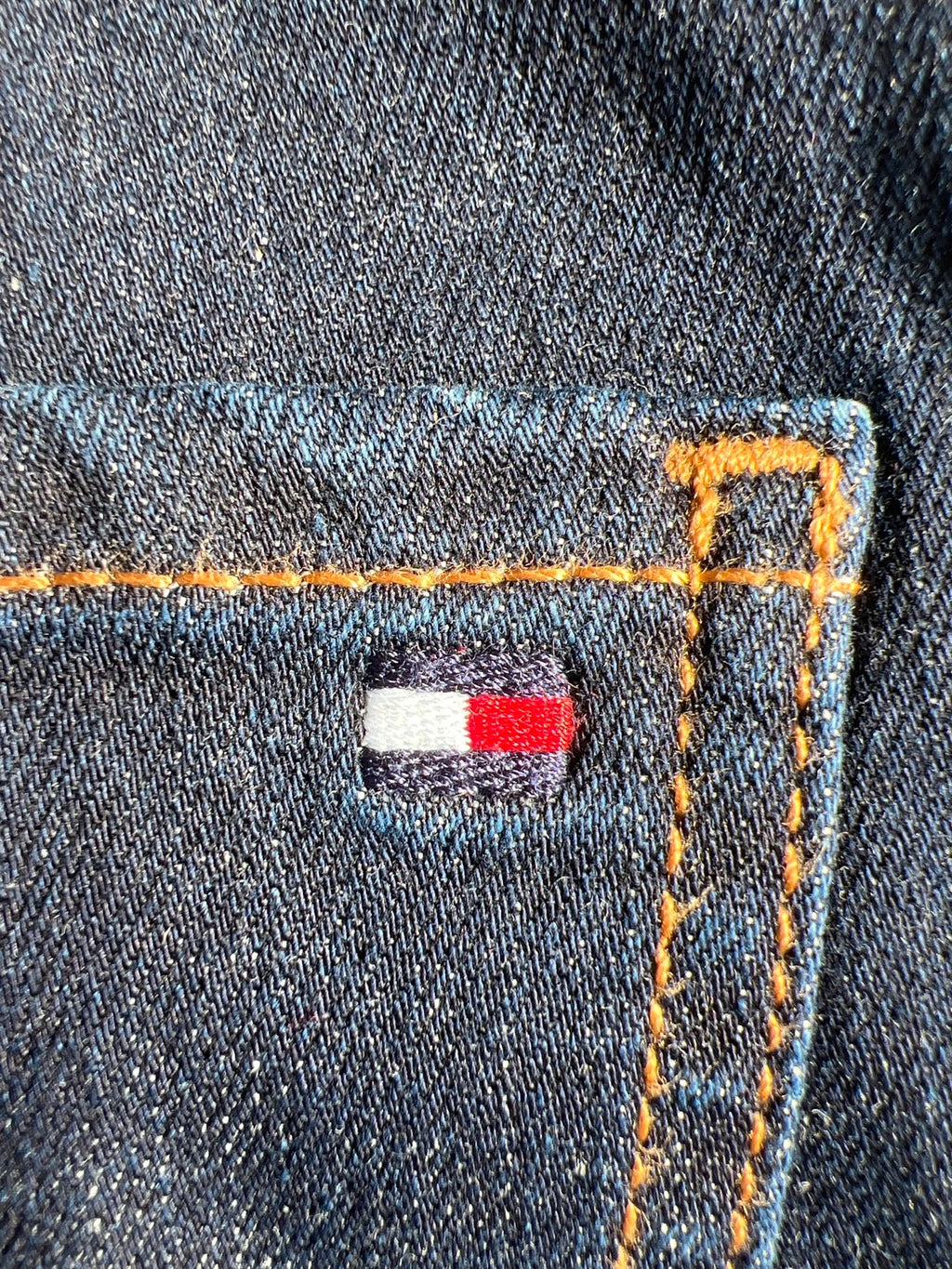 Tommy Hilfiger navy straight jeans classic fit with logo patch and quality denim.