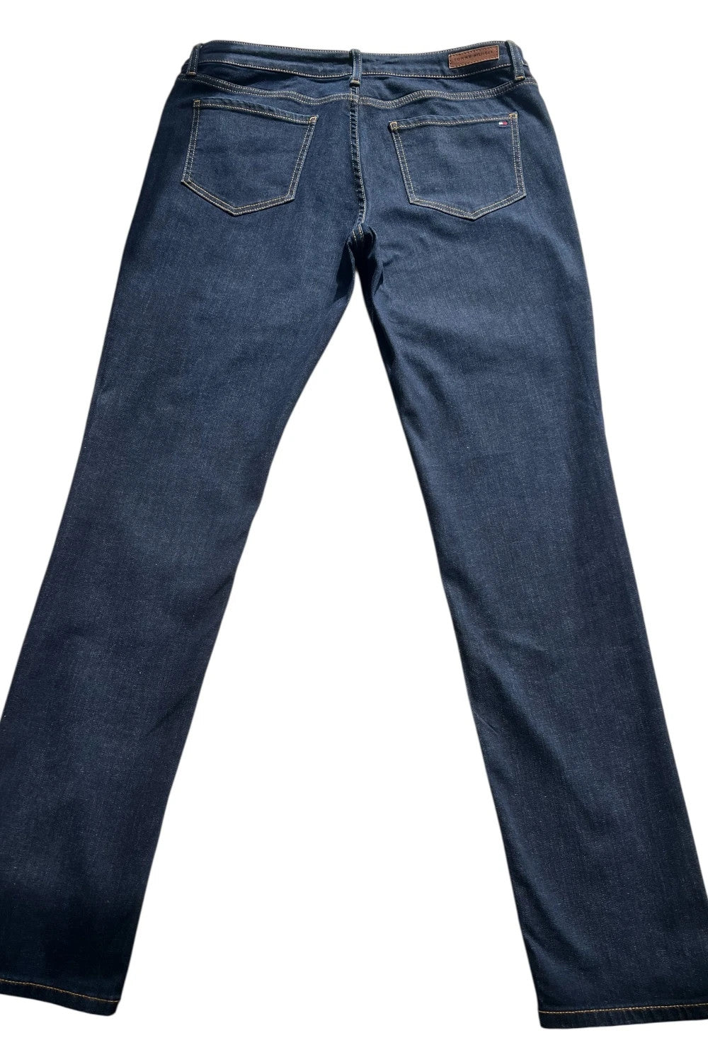Tommy Hilfiger navy straight jeans classic fit with logo patch and quality denim.