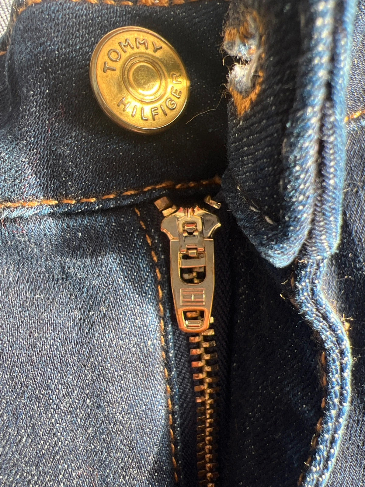 Tommy Hilfiger navy straight jeans classic fit with logo patch and quality denim.