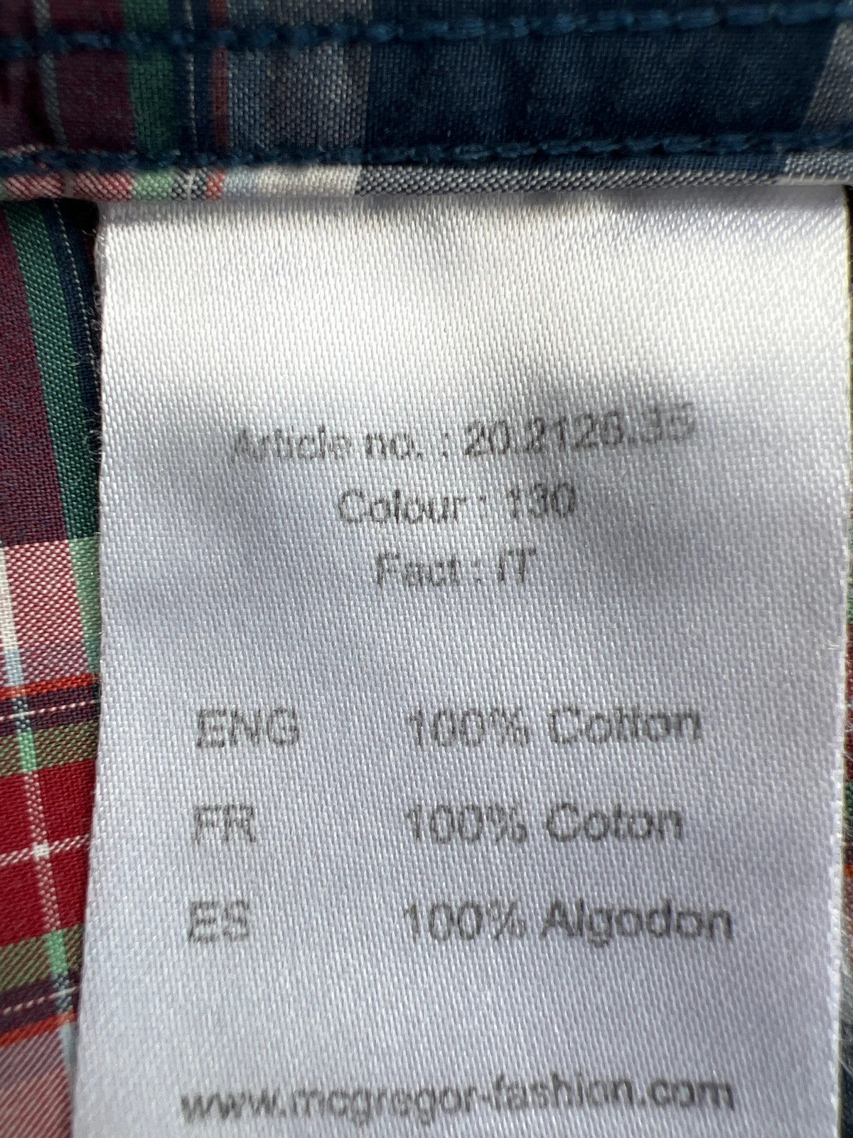 McGregor blue and red checkered shirt, button-down, 100% cotton, Custom Fit, XXL.