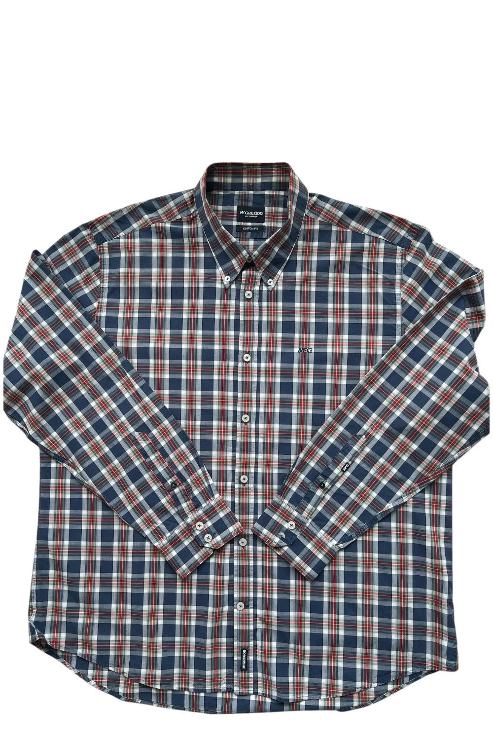 McGregor blue and red checkered shirt, button-down, 100% cotton, Custom Fit, XXL.