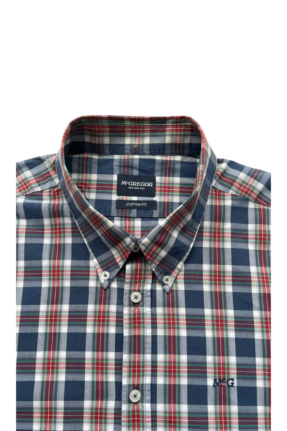 McGregor blue and red checkered shirt, button-down, 100% cotton, Custom Fit, XXL.