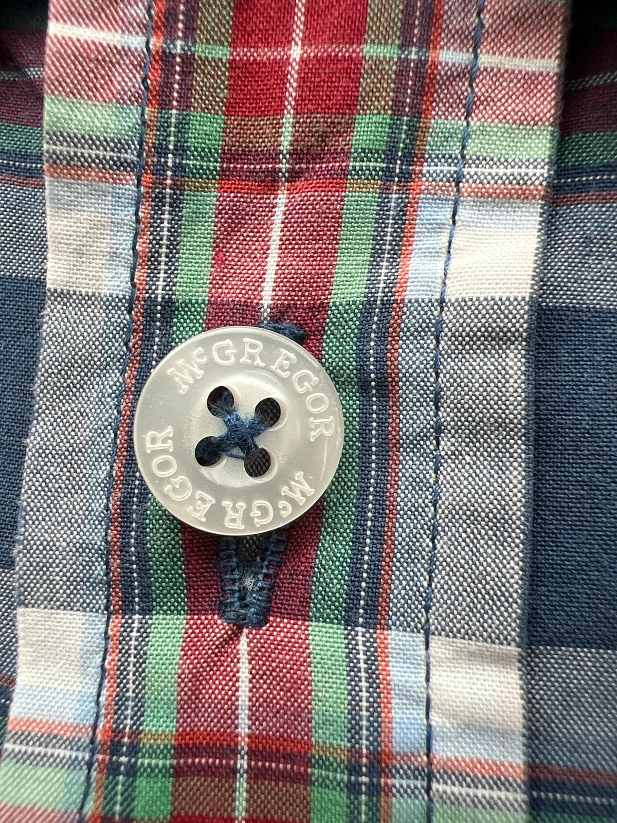 McGregor blue and red checkered shirt, button-down, 100% cotton, Custom Fit, XXL.