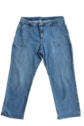 Hollister blue straight jeans relaxed fit vintage baggy style with casual denim texture.