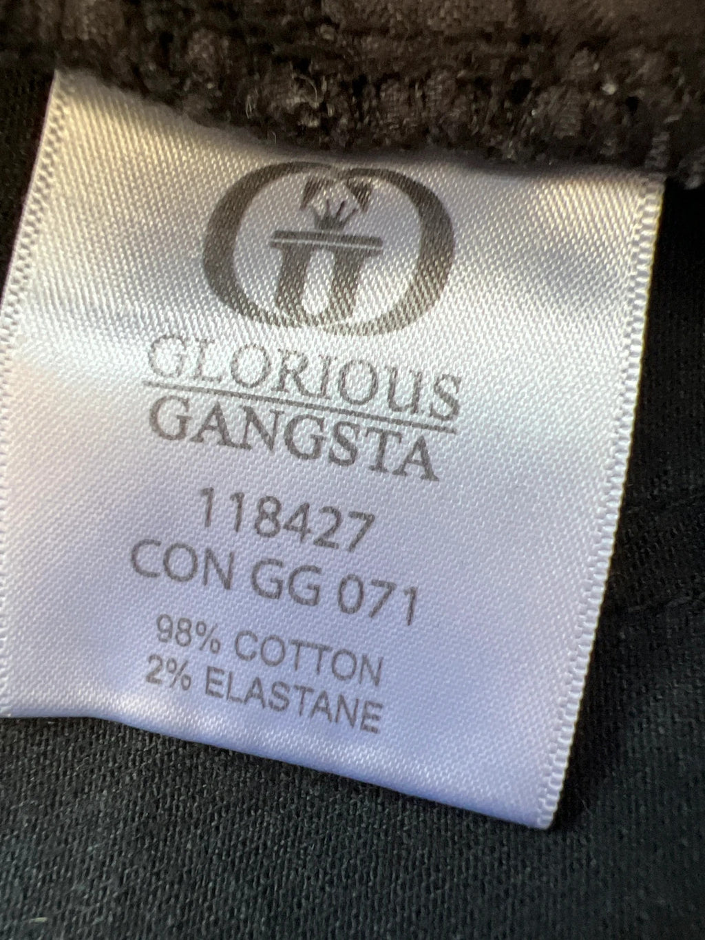 Glorious Gangsta black biker jeans with distressed knee panels and slim fit.