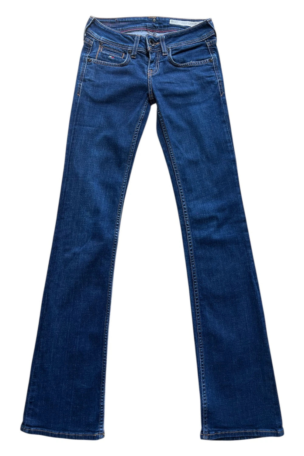 Tommy Hilfiger navy straight jeans low rise Y2K vintage stretch denim with logo.