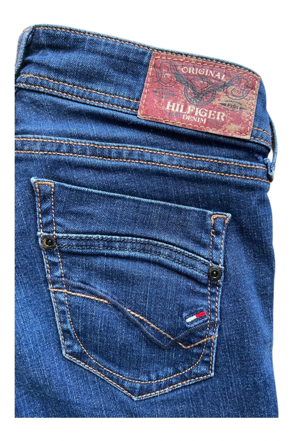 Tommy Hilfiger navy straight jeans low rise Y2K vintage stretch denim with logo.