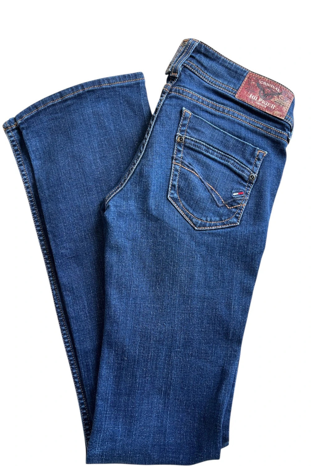 Tommy Hilfiger navy straight jeans low rise Y2K vintage stretch denim with logo.