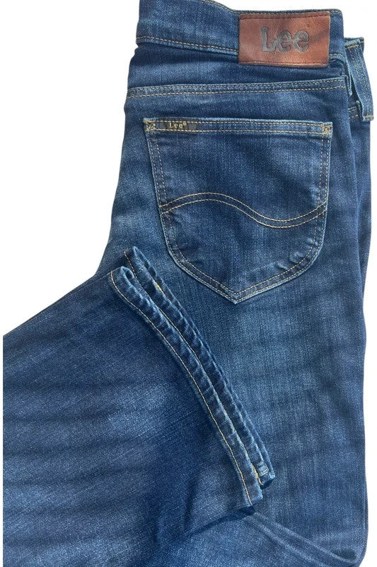 Lee straight jeans navy blue Y2K vintage stretch denim with casual slim fit.