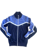 Fred Perry blue Y2K sporty jacket with logo detail and vintage track design.