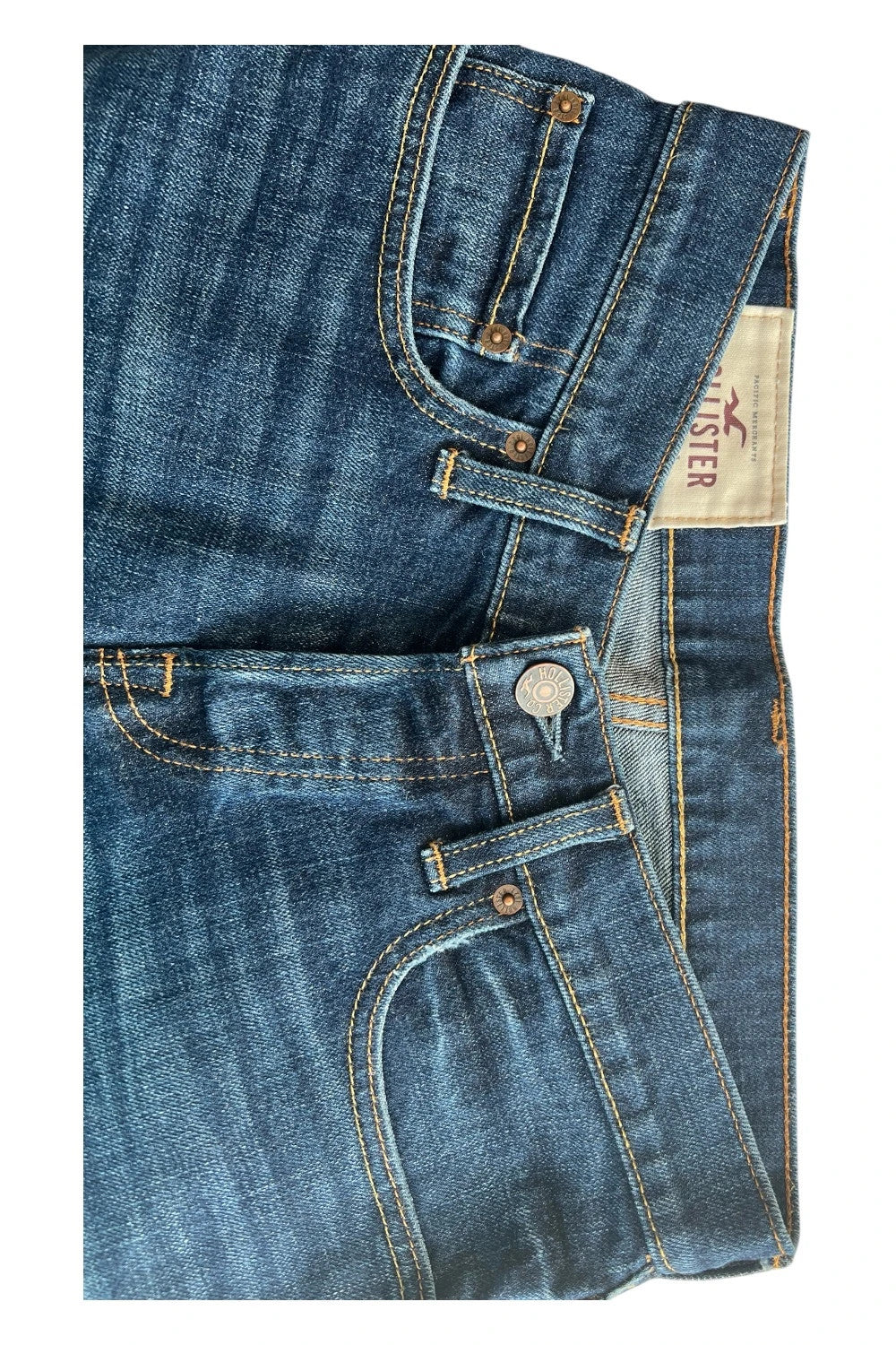 Hollister navy straight jeans slim fit casual style with modern cut.