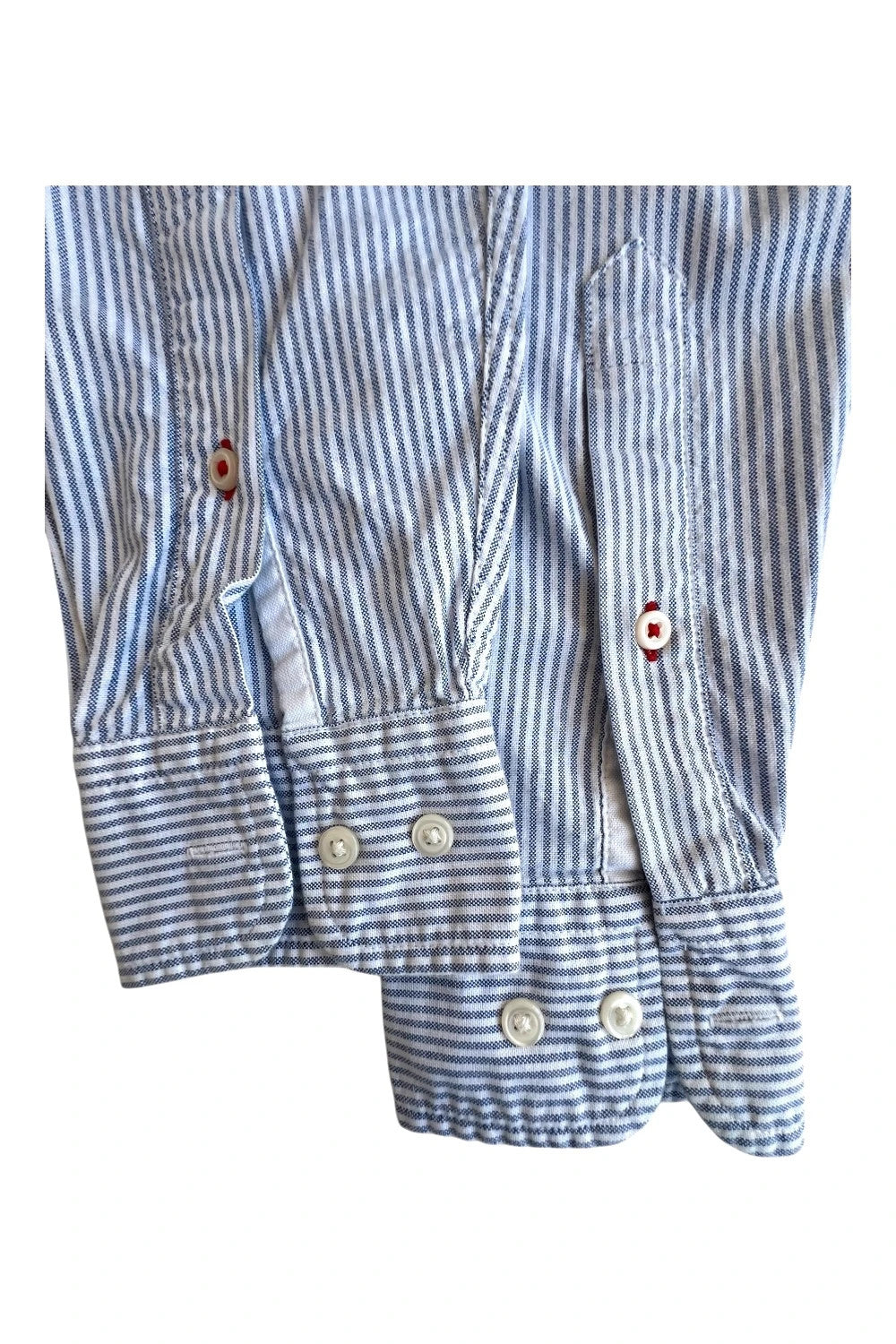 Tommy Hilfiger blue and white striped button-down shirt, slim fit, casual style.