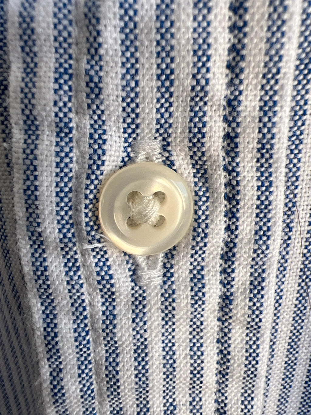 Tommy Hilfiger blue and white striped button-down shirt, slim fit, casual style.