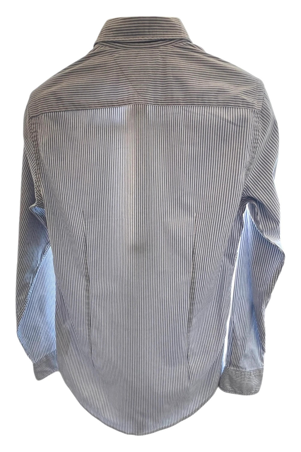 Tommy Hilfiger blue and white striped button-down shirt, slim fit, casual style.