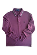 Fred Perry purple long sleeve polo shirt with classic logo and pique texture.