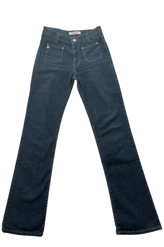 Miss Sixty navy bootcut jeans with medium rise and slight flare, made of cotton elastane.