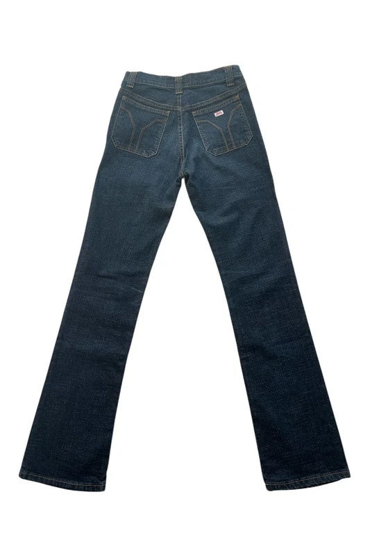 Miss Sixty navy bootcut jeans with medium rise and slight flare, made of cotton elastane.