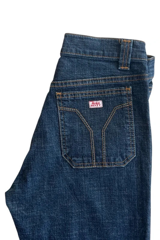 Miss Sixty navy bootcut jeans with medium rise and slight flare, made of cotton elastane.