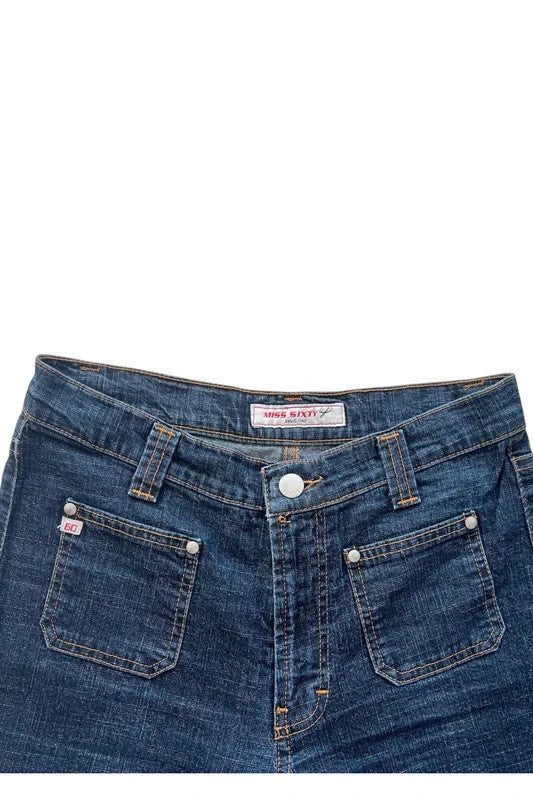 Miss Sixty navy bootcut jeans with medium rise and slight flare, made of cotton elastane.
