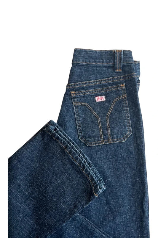 Miss Sixty navy bootcut jeans with medium rise and slight flare, made of cotton elastane.