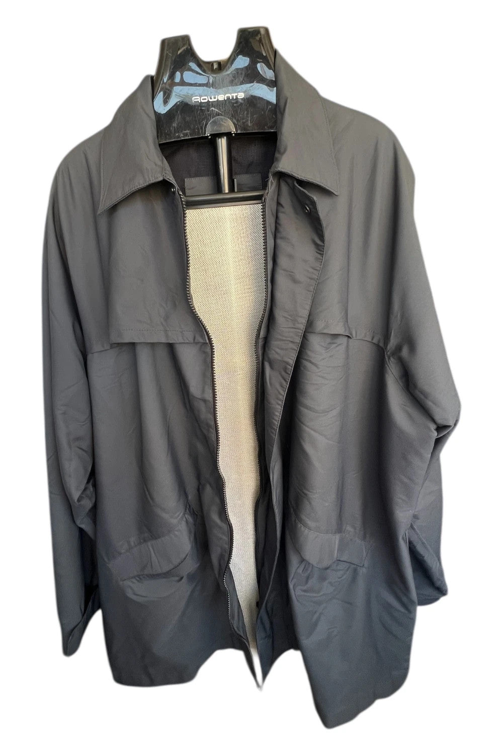Ermenegildo Zegna grey oversized waterproof jacket with minimalistic design and Microtene material.
