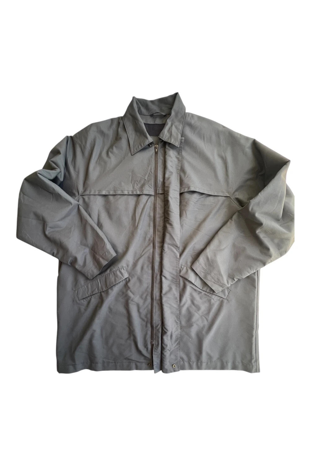 Ermenegildo Zegna grey oversized waterproof jacket with minimalistic design and Microtene material.