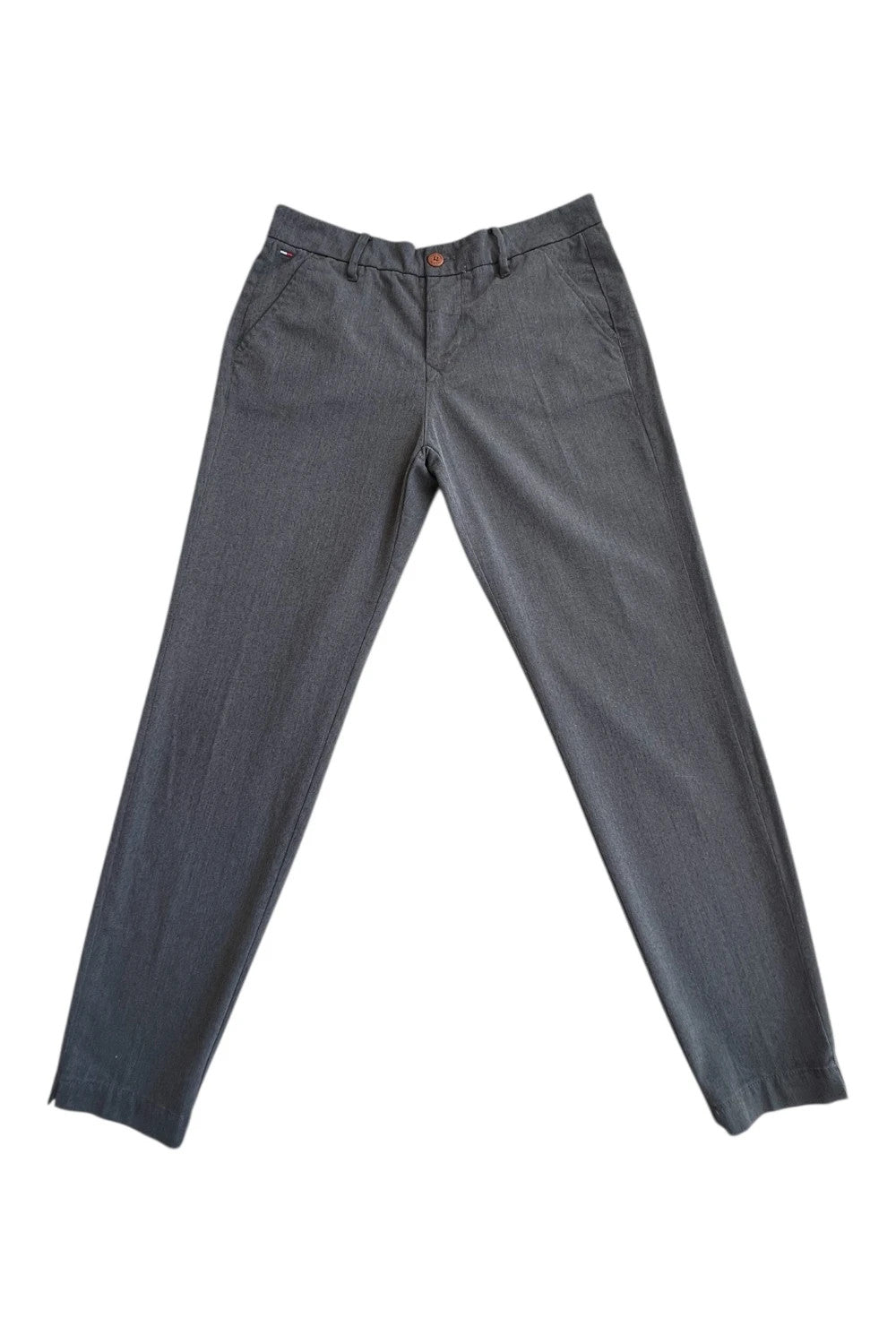 Tommy Hilfiger grey chino trousers with logo tag and soft fabric blend.