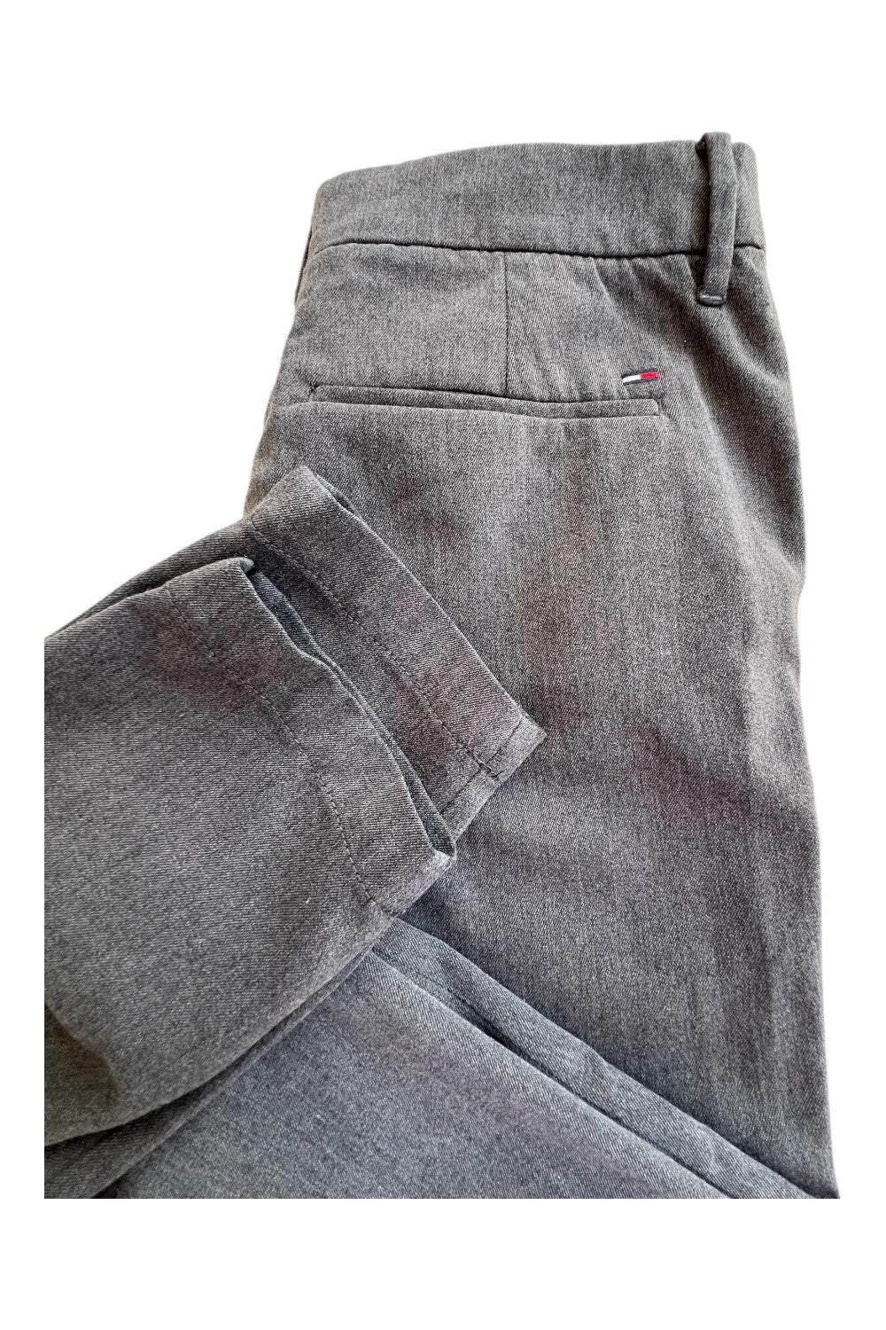 Tommy Hilfiger grey chino trousers with logo tag and soft fabric blend.