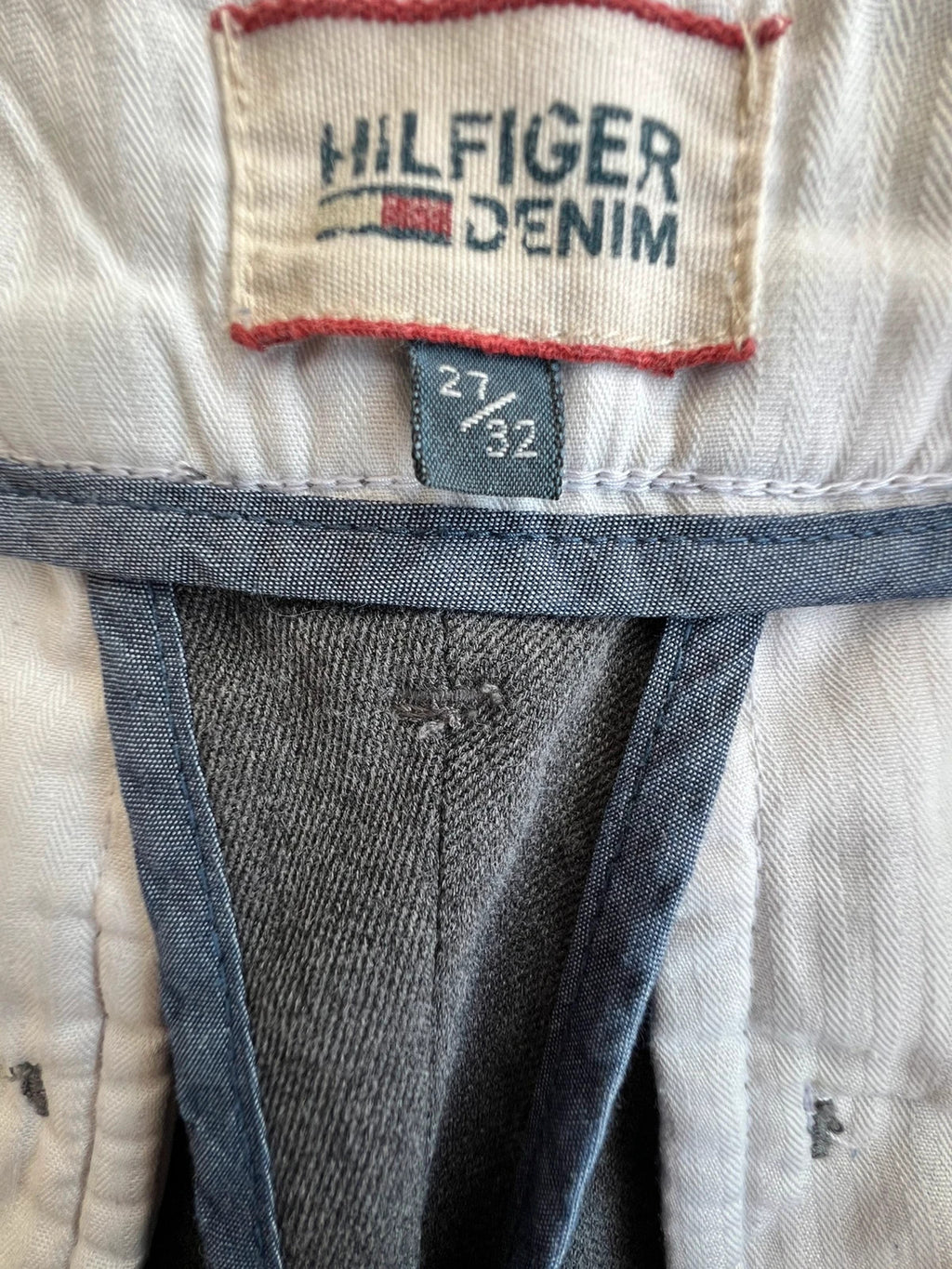 Tommy Hilfiger grey chino trousers with logo tag and soft fabric blend.