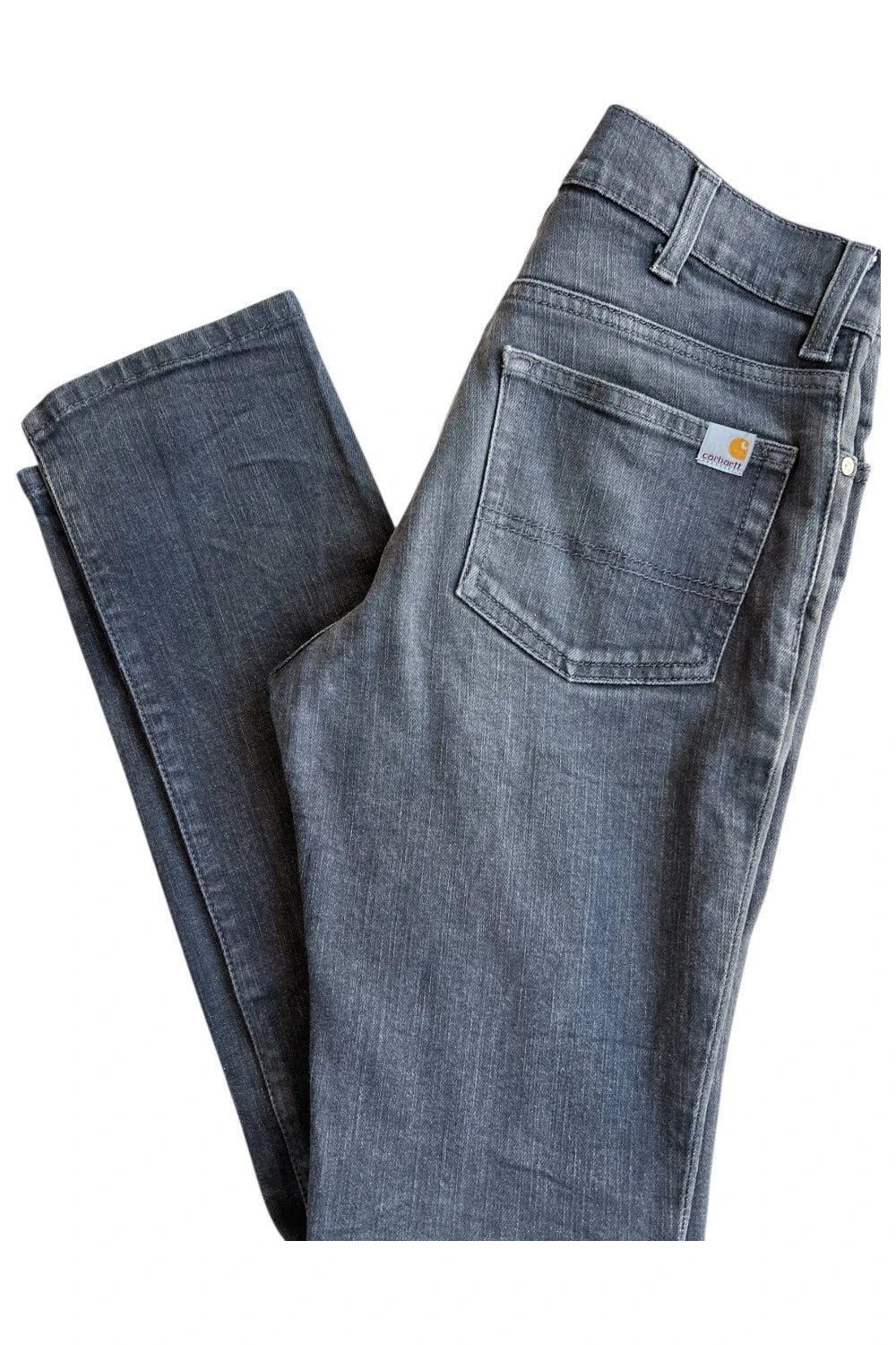 Carhartt grey straight jeans with subtle elastic blend and Y2K casual style.