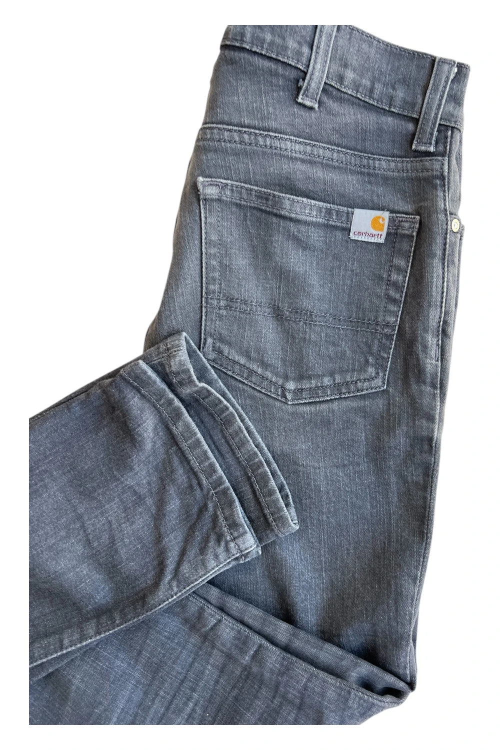 Carhartt grey straight jeans with subtle elastic blend and Y2K casual style.