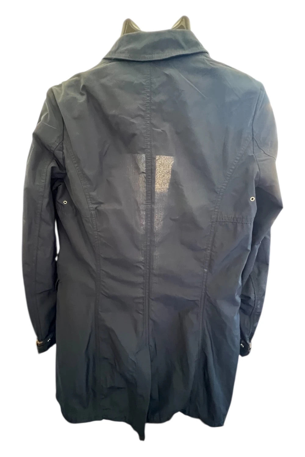 Tommy Hilfiger navy trench coat with premium zippers, buttons, and classic Old Money style.