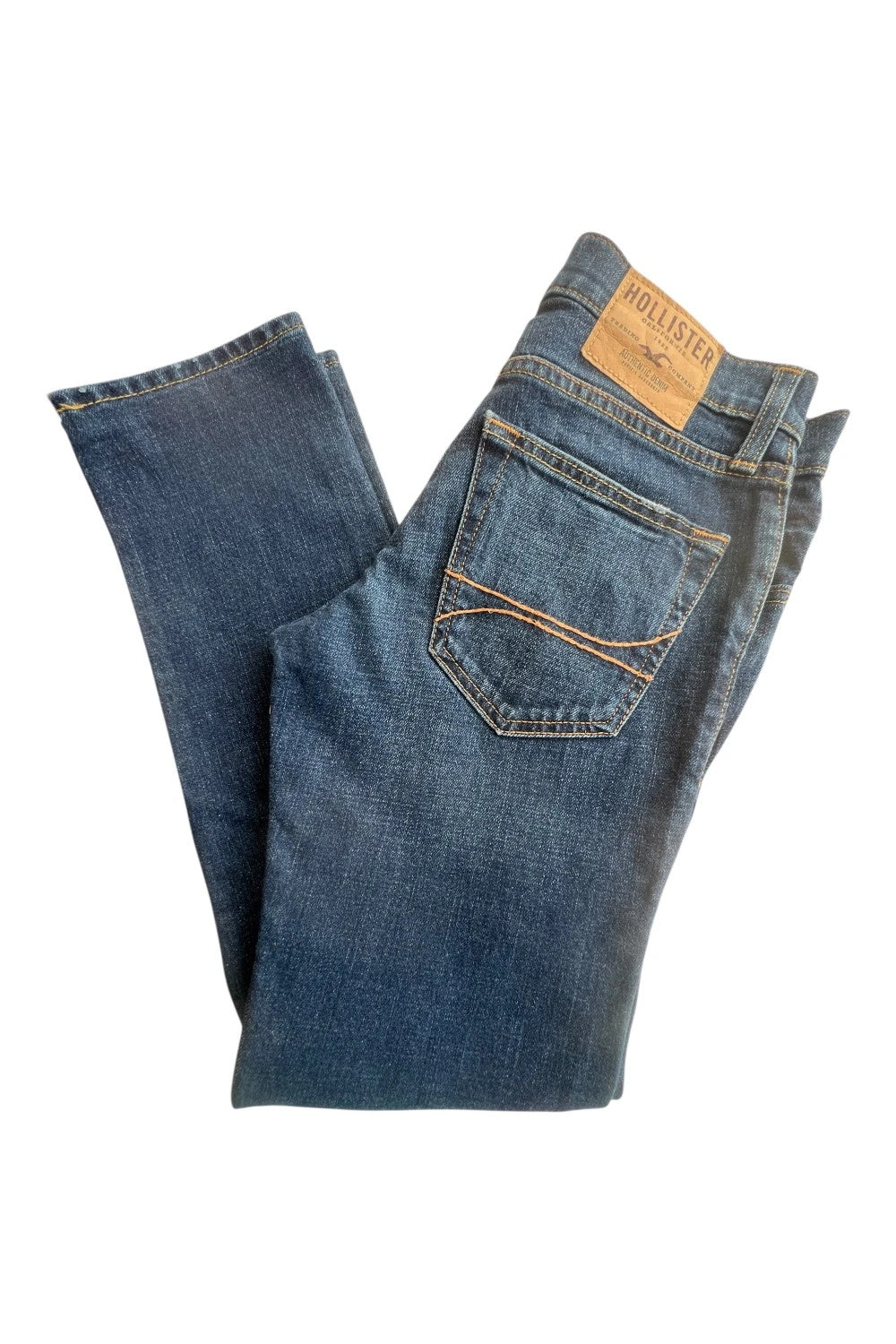 Hollister navy straight jeans slim fit casual style with modern cut.