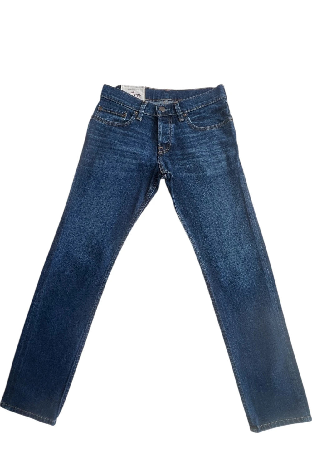 Hollister navy straight jeans slim fit casual style with modern cut.