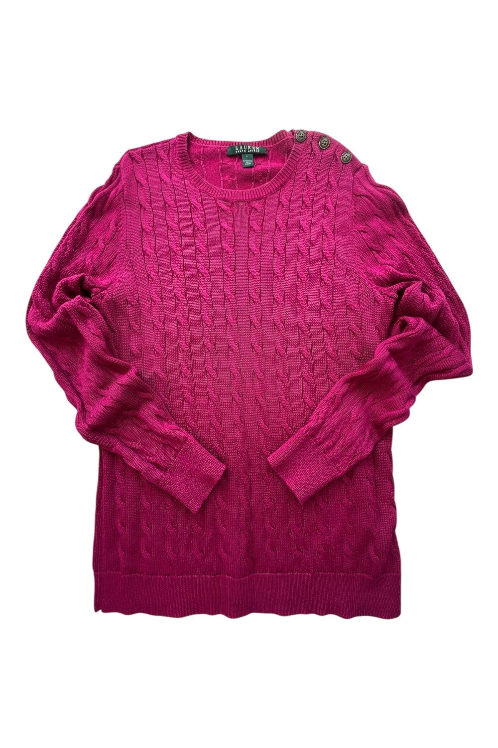 Ralph Lauren purple cable knit sweater, casual style, old money aesthetic, cotton blend.