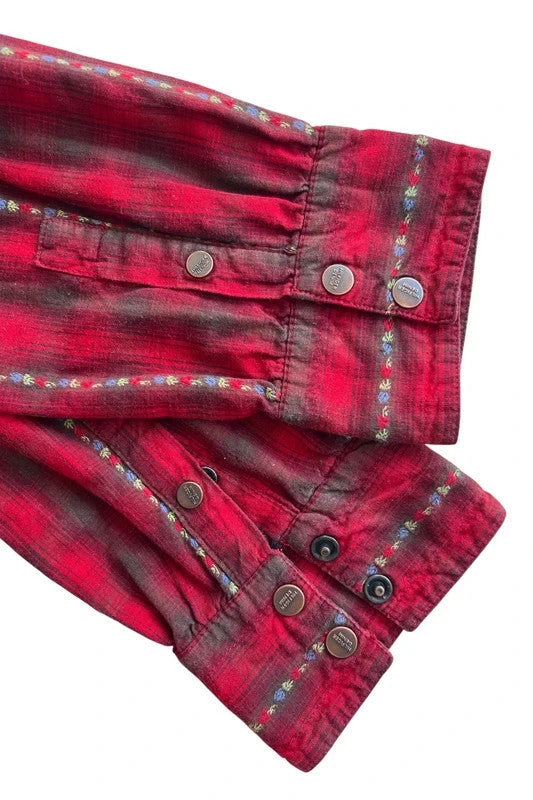 Tommy Hilfiger tunic blouse burgundy red checkered pattern vintage Y2K style.