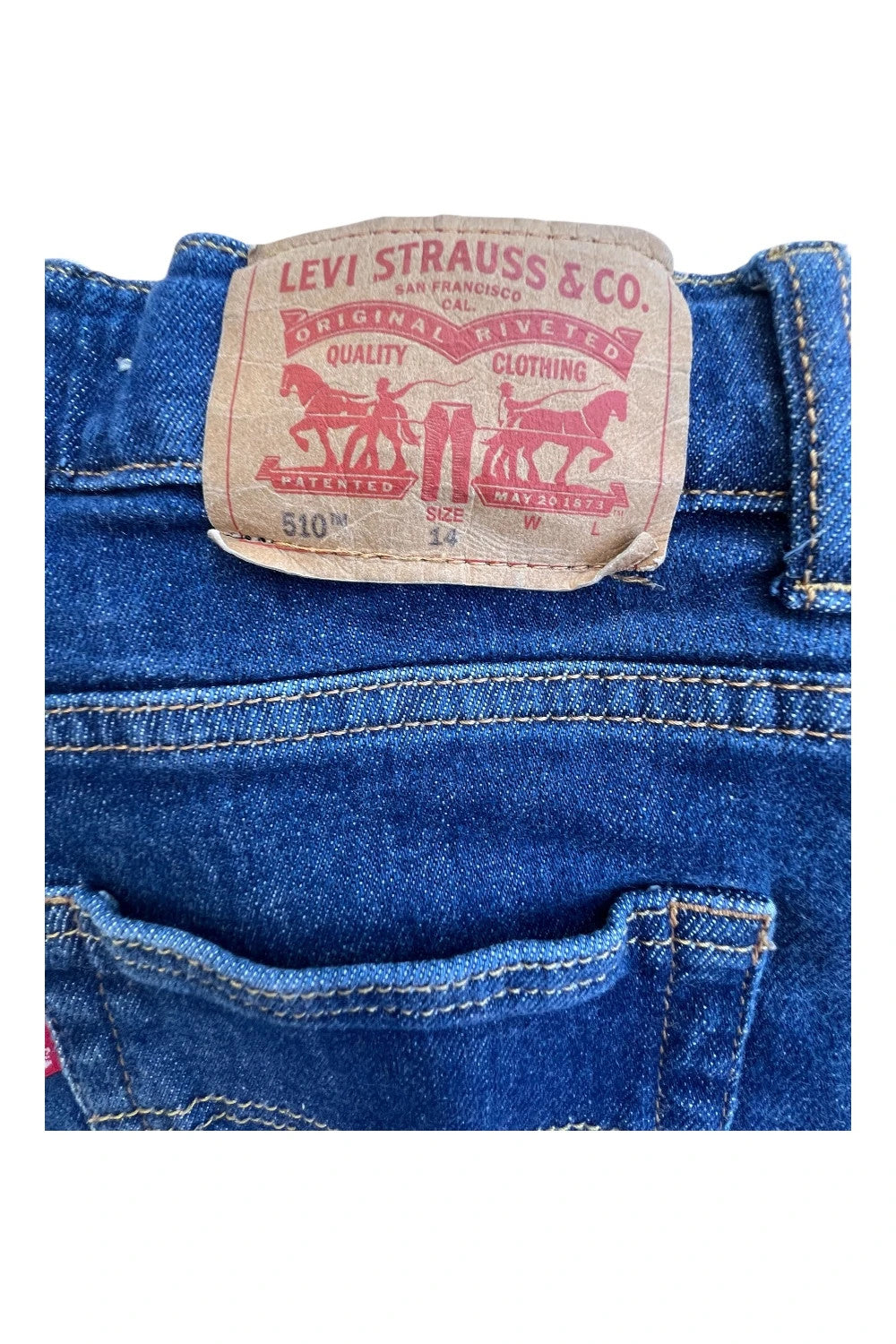 Levi's navy straight jeans with basic denim design and casual stretch fabric.