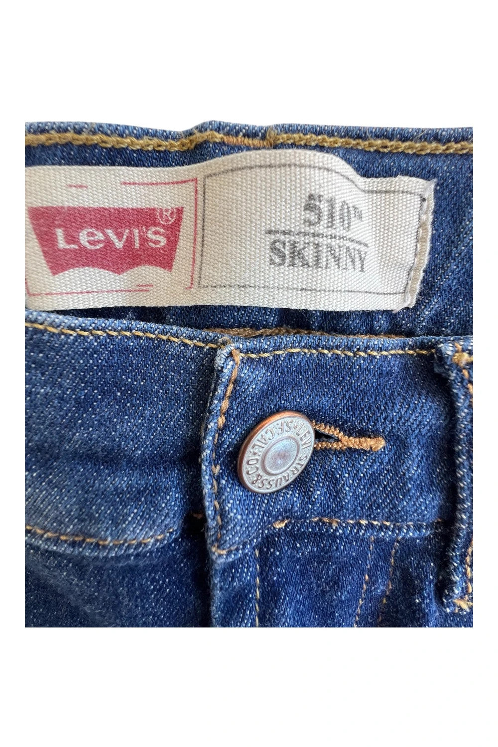 Levi's navy straight jeans with basic denim design and casual stretch fabric.