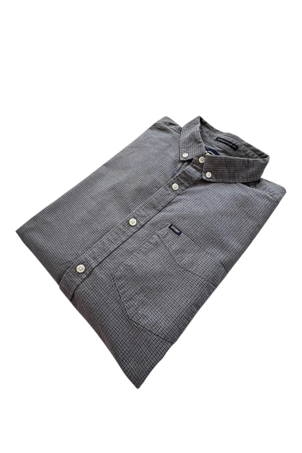 Superdry grey checkered button-down shirt, 100% cotton, Modern Classic Fit, casual style.