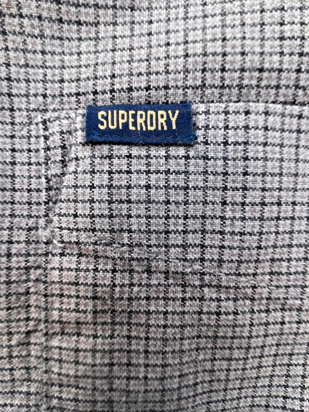 Superdry grey checkered button-down shirt, 100% cotton, Modern Classic Fit, casual style.