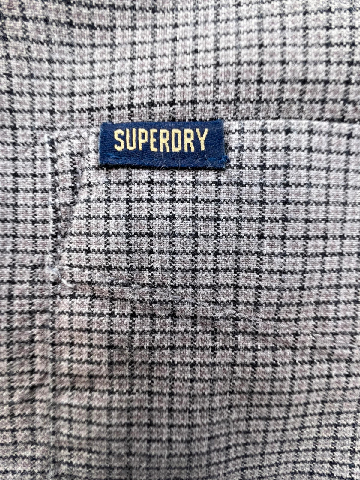 Superdry grey checkered button-down shirt, 100% cotton, Modern Classic Fit, casual style.