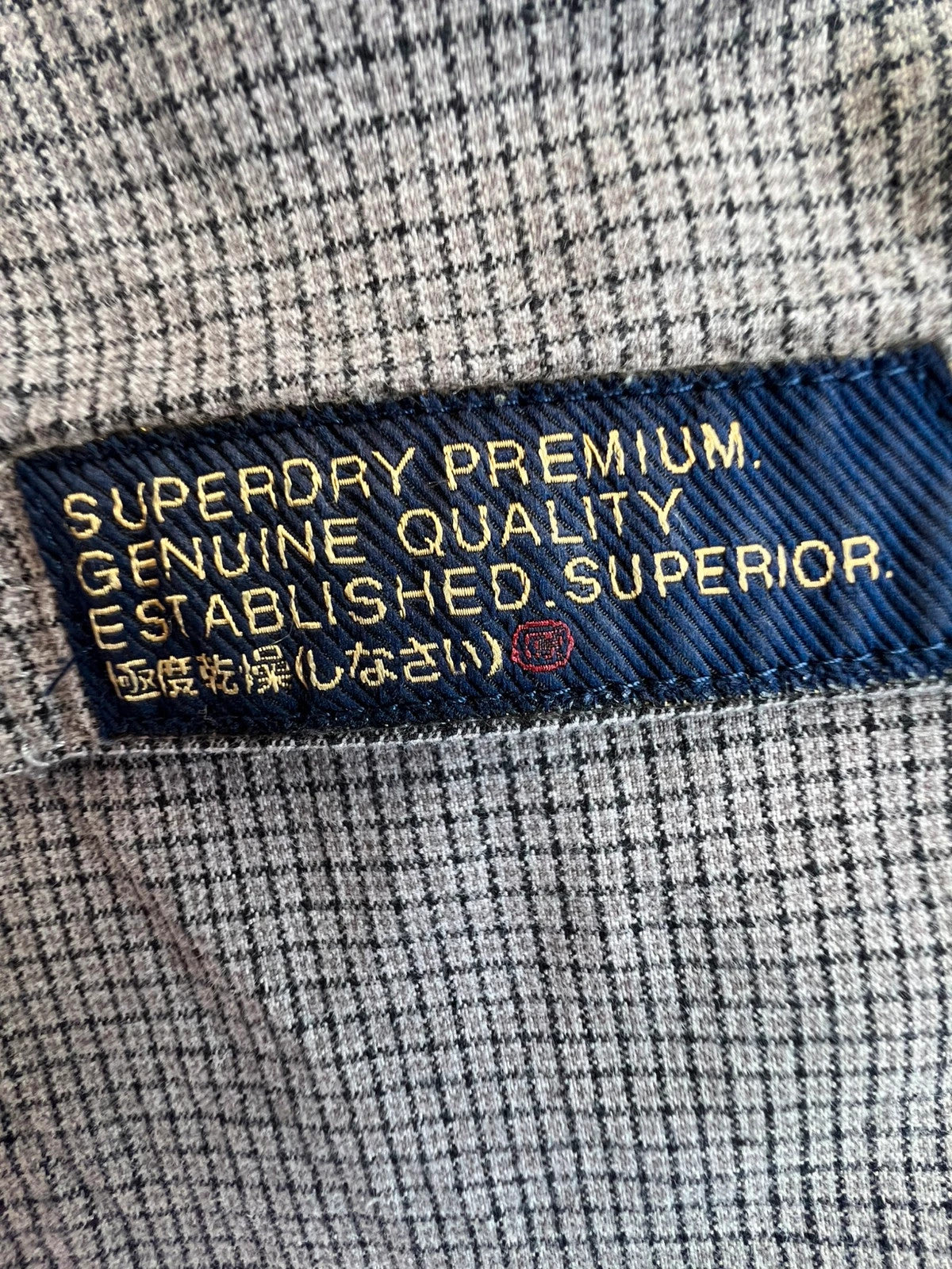 Superdry grey checkered button-down shirt, 100% cotton, Modern Classic Fit, casual style.
