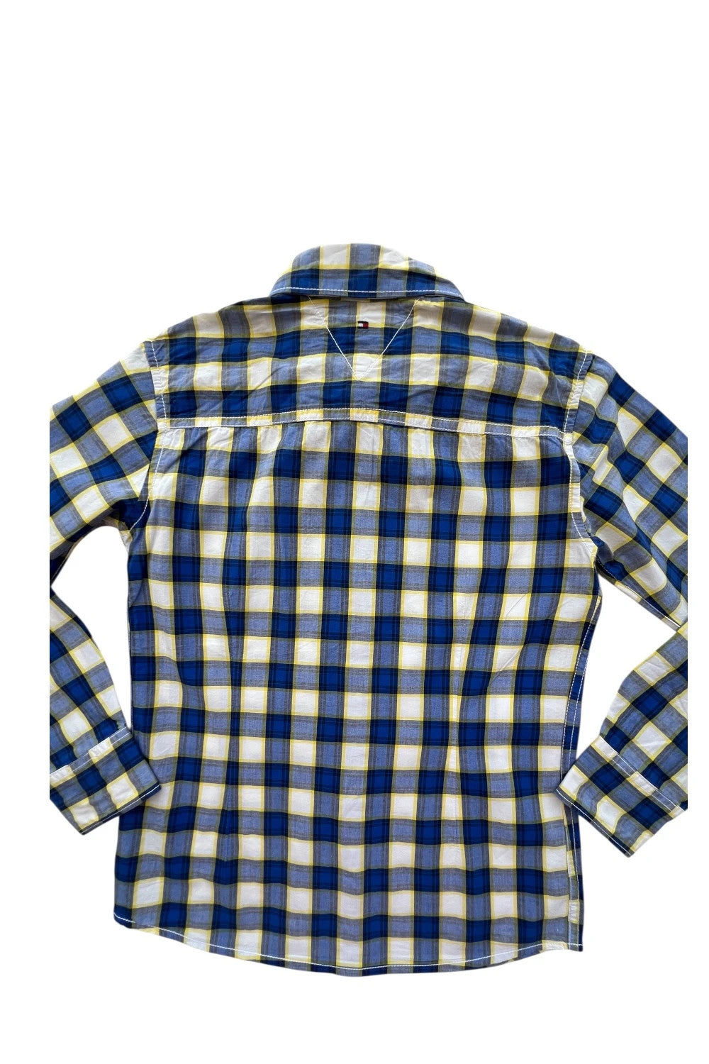 Tommy Hilfiger blue and yellow checkered button-down tunic blouse, lightweight cotton.