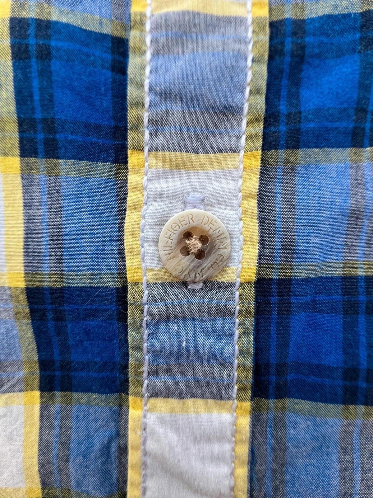 Tommy Hilfiger blue and yellow checkered button-down tunic blouse, lightweight cotton.