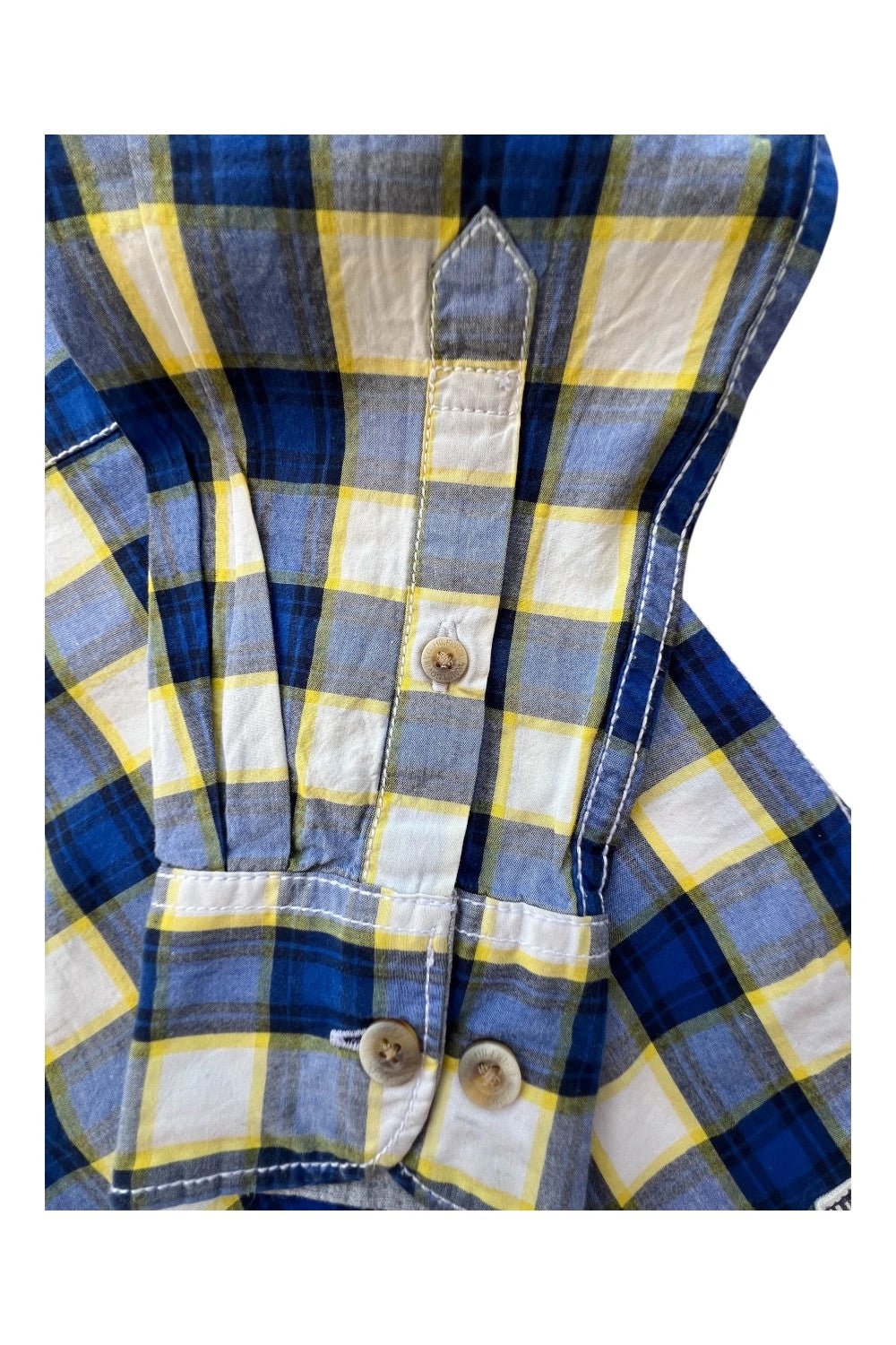 Tommy Hilfiger blue and yellow checkered button-down tunic blouse, lightweight cotton.
