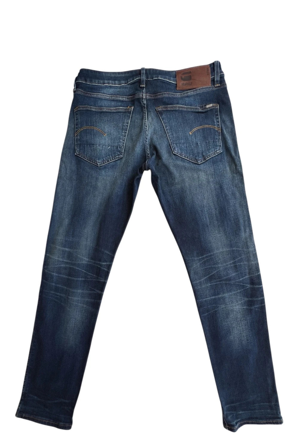 G-Star blue slim jeans 3301 with classic style and denim material.