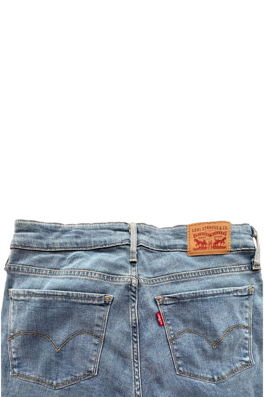Levi's blue straight jeans with elastic denim, classic logo, slim fit design.